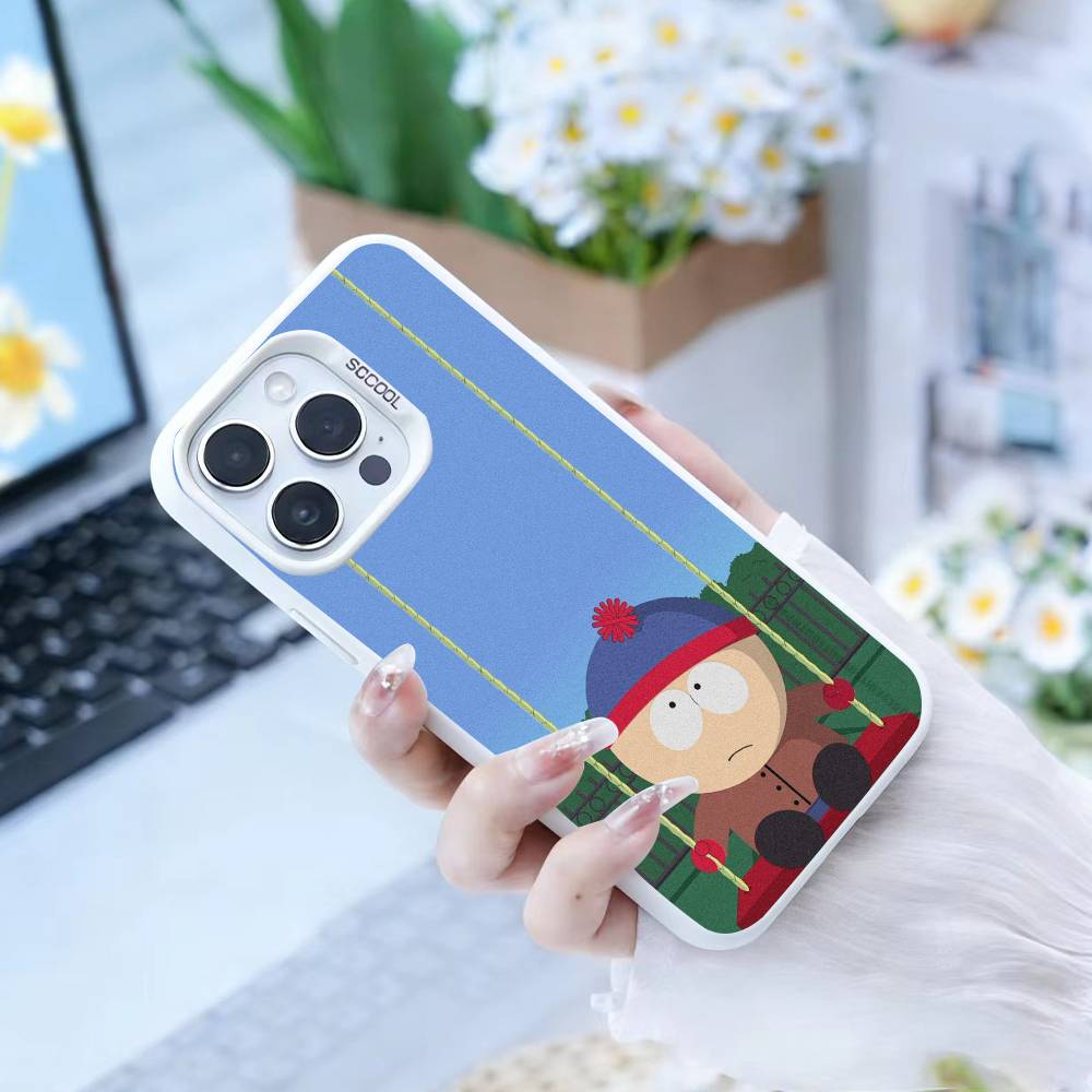

M-South P-Park Cartoon Phone Case For iPhone17, 16,15,14,13,12 Pro Max white Candy Matte Shockproof Cover iPhone17promax