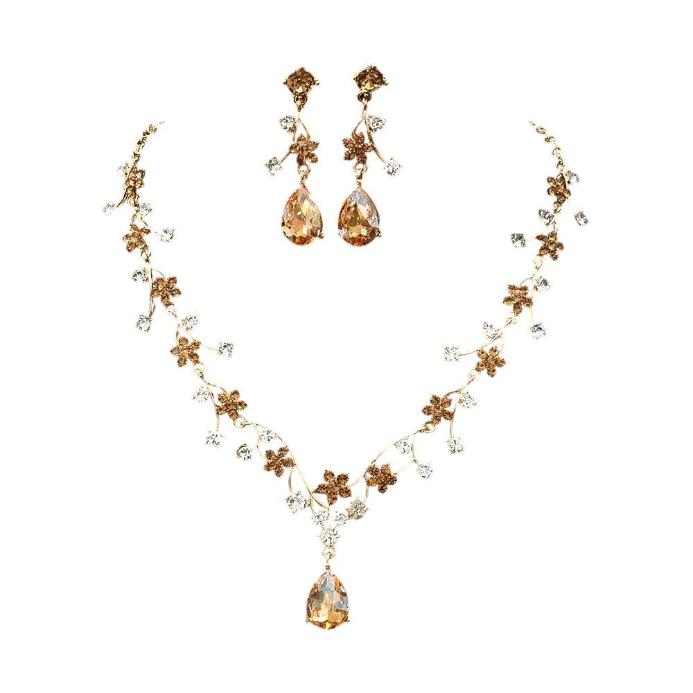 New fashion temperament flower zircon super flash necklace earrings set bridal dress necklace jewelry
