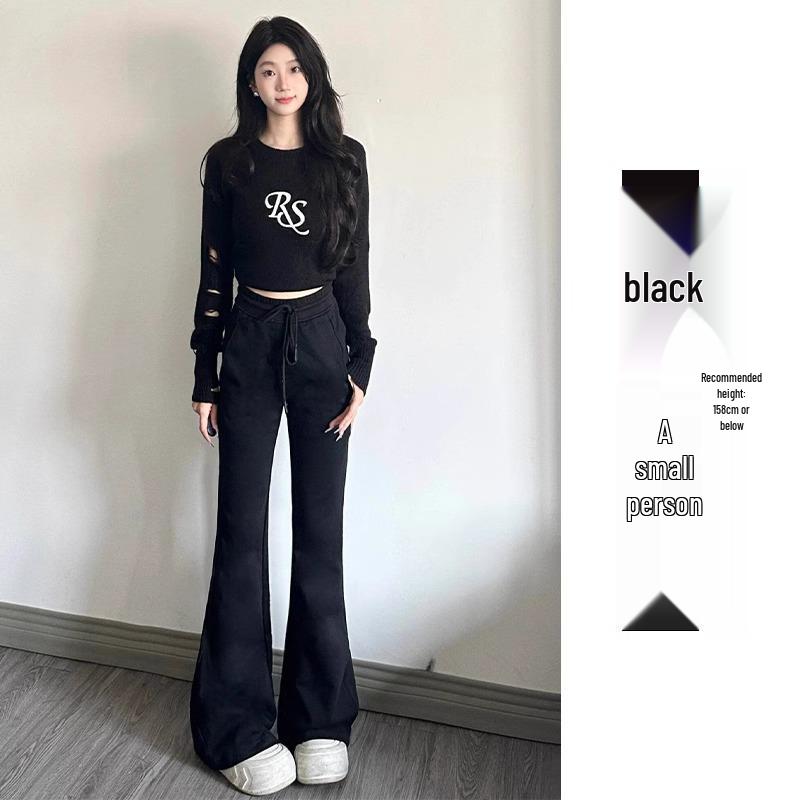 High Waist Deep Grey Flare Pants - Petite Slimming Casual Sweatpants for Women