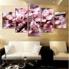 Home Decor Pictures HD Prints 5 Pieces Peach Cherry Blossoms Landscape Painting Wall Art Canvas Flowers Poster Modular Framework