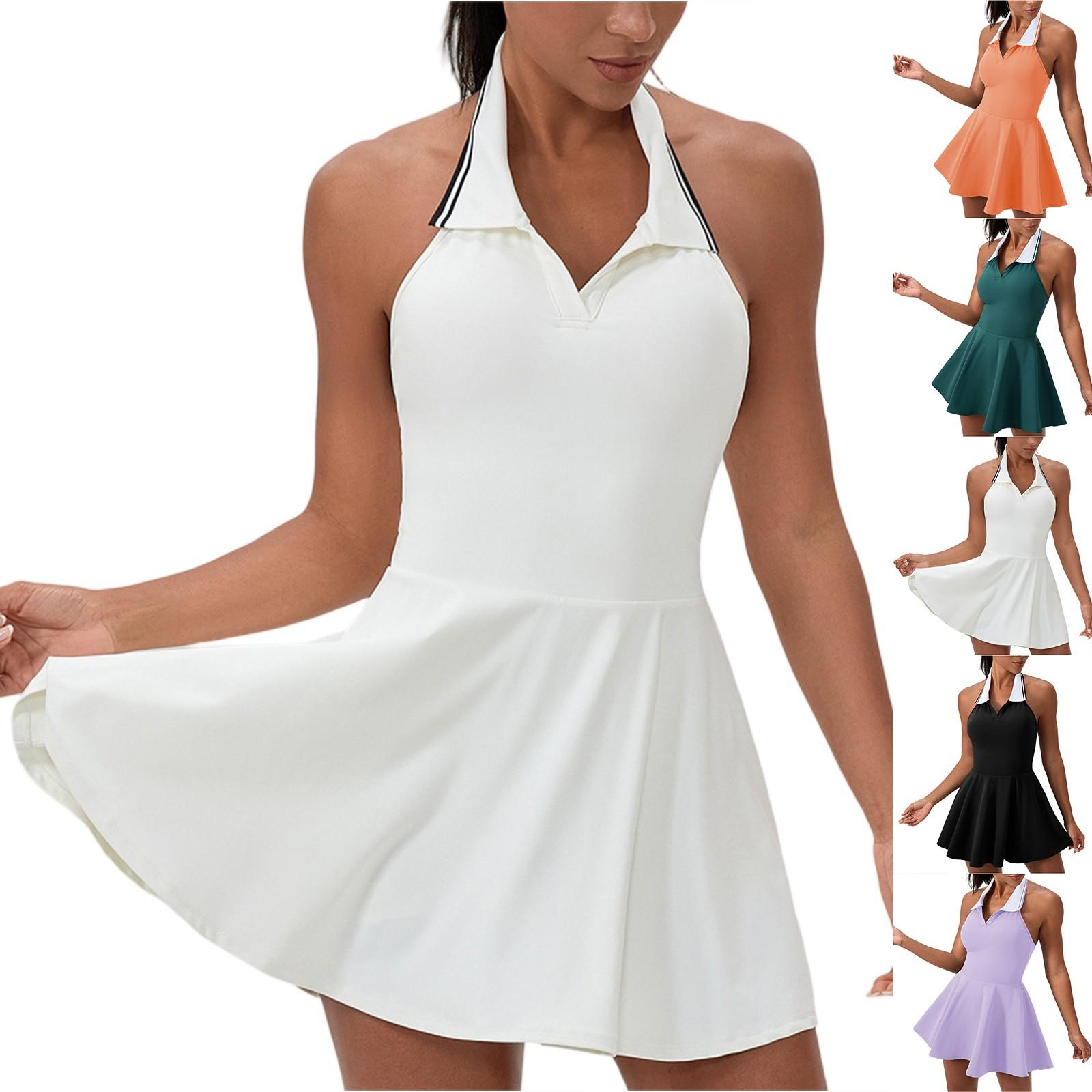 

Women s Sleeveless Tennis Dress Lapel Zipper Sports Golf Dress L шафрановый