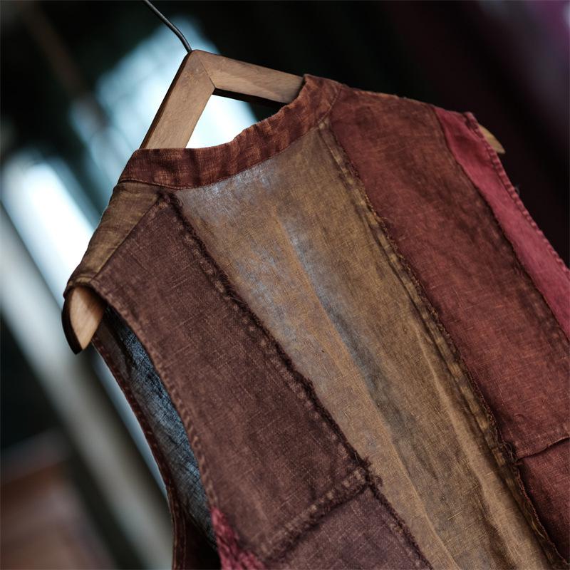 

Mud-Colored Hemp Vest with Frog Buttons - Retro Chinese Style Casual Wear 2091 One Size