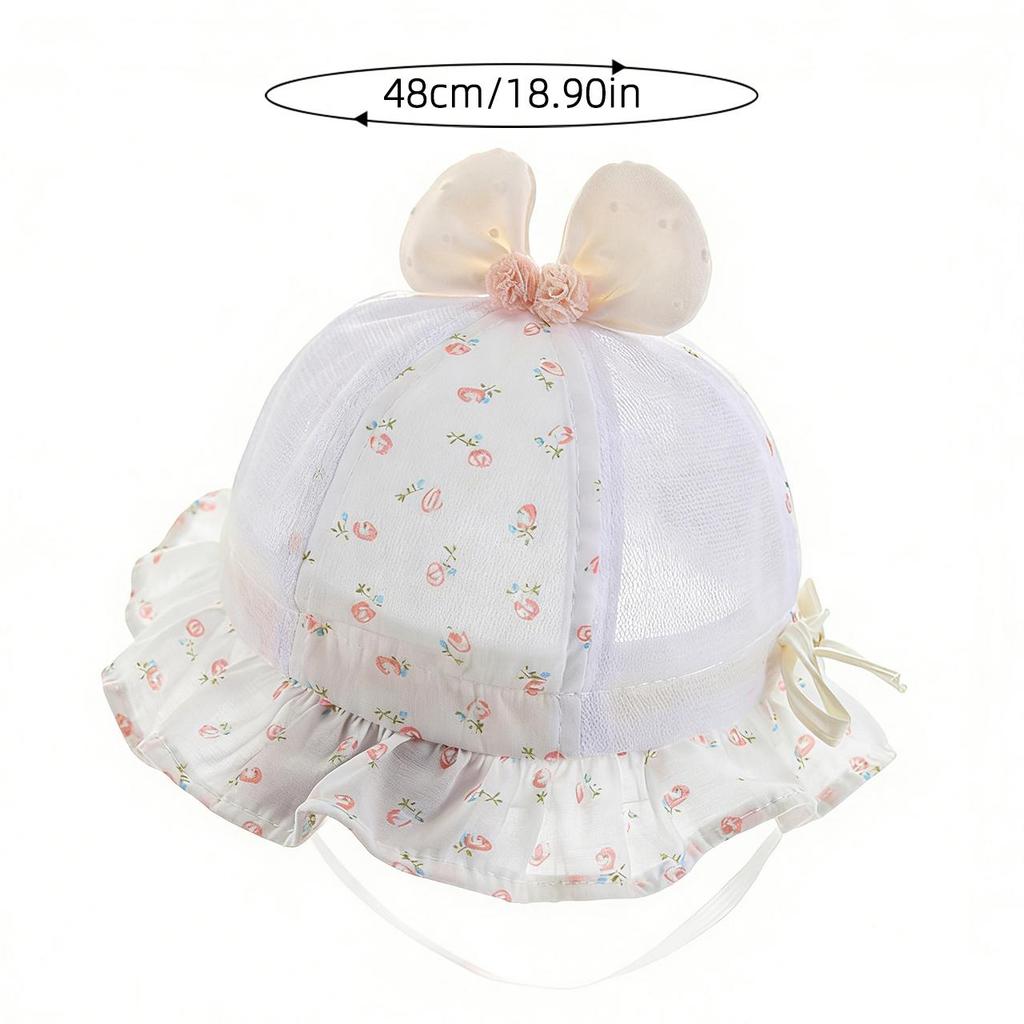 Sweet Floral Print Baby Girl Sun Hat Summer Thin Mesh Breathable Fisherman Cap for Toddler Girls Ruffle Brim Sun Visor Hats