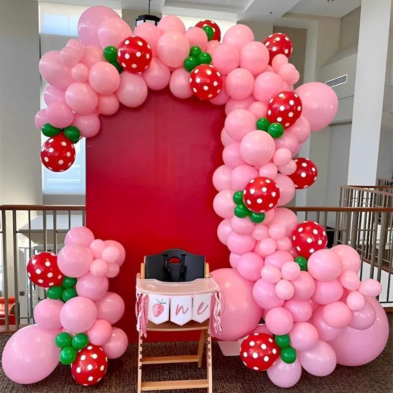 JOGAMS Strawberry Balloon Arch Kit, Strawberry Party Decorations with Red Polka Dot Strawberry Balloons for Strawberry/Berry First/Sweet One Themed
