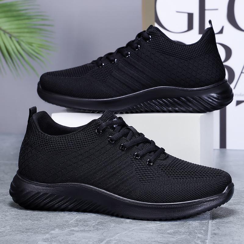 

Fashion Men S Solid Lace-Up Casual Shoes Lightweight Outdoor Sports Shoes Suitable For All Seasons Training 44 чёрный