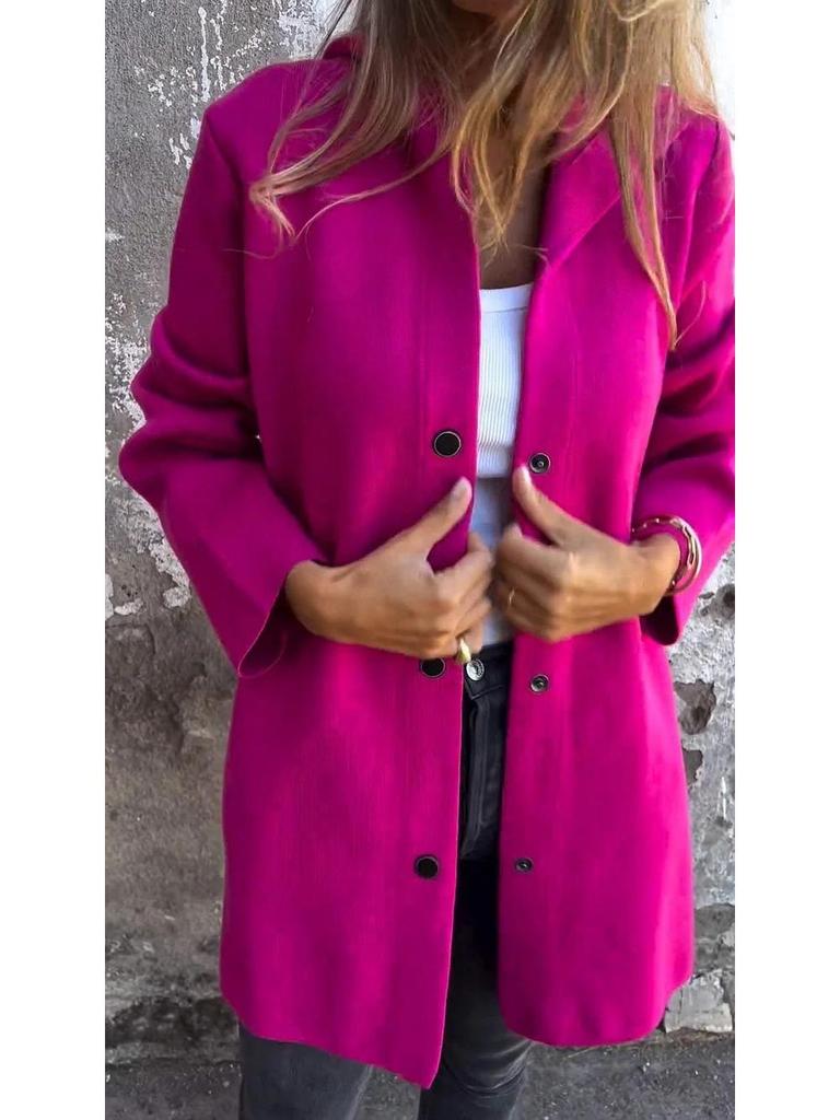 2025 Women's Solid Color Hooded Casual Jacket with Single-Breasted Design