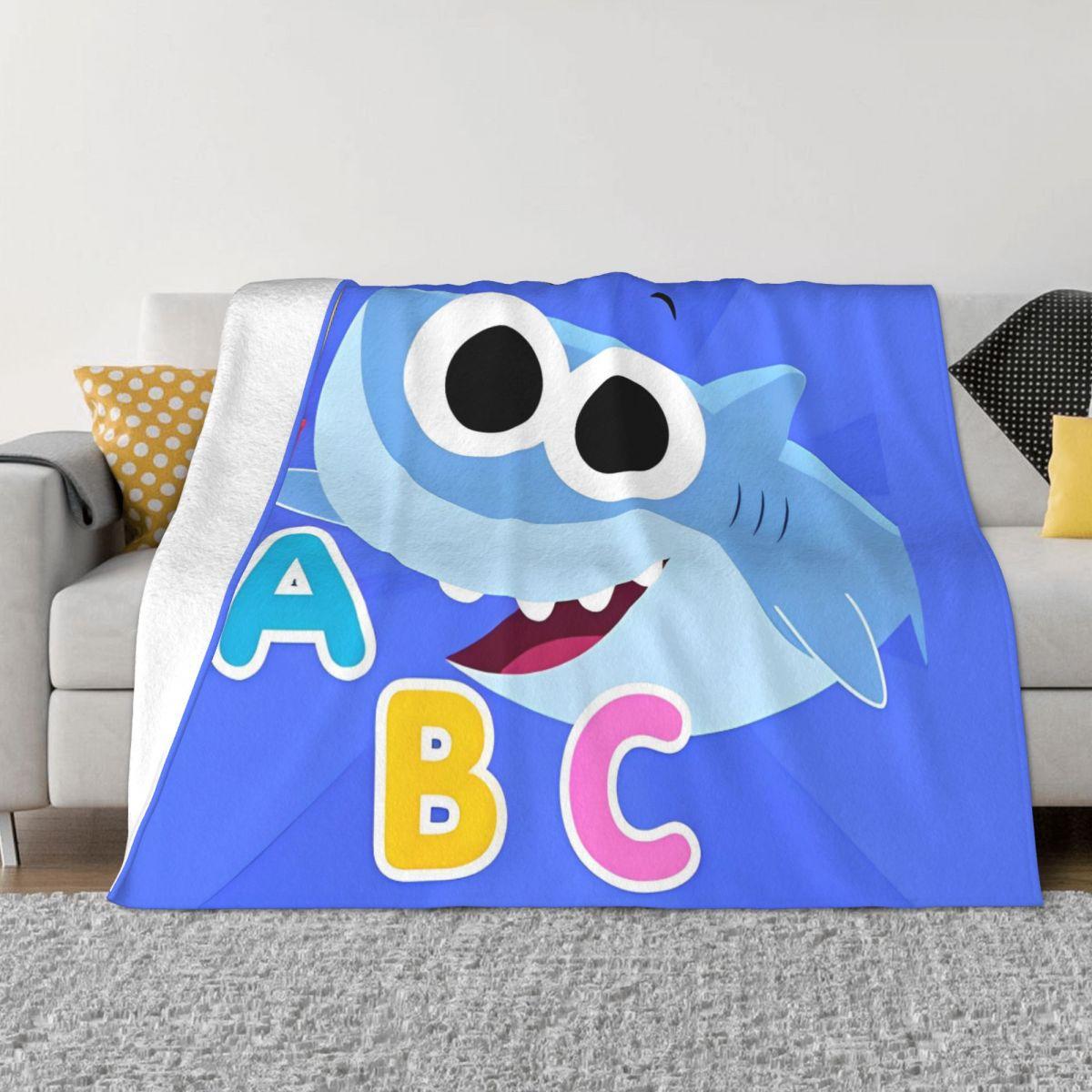 Finny The Shark Teaching ABC Knitted Blanket English Cartoon Wool Throw Blankets Bedding Couch Portable Lightweight Bedspreads 150x200cm
