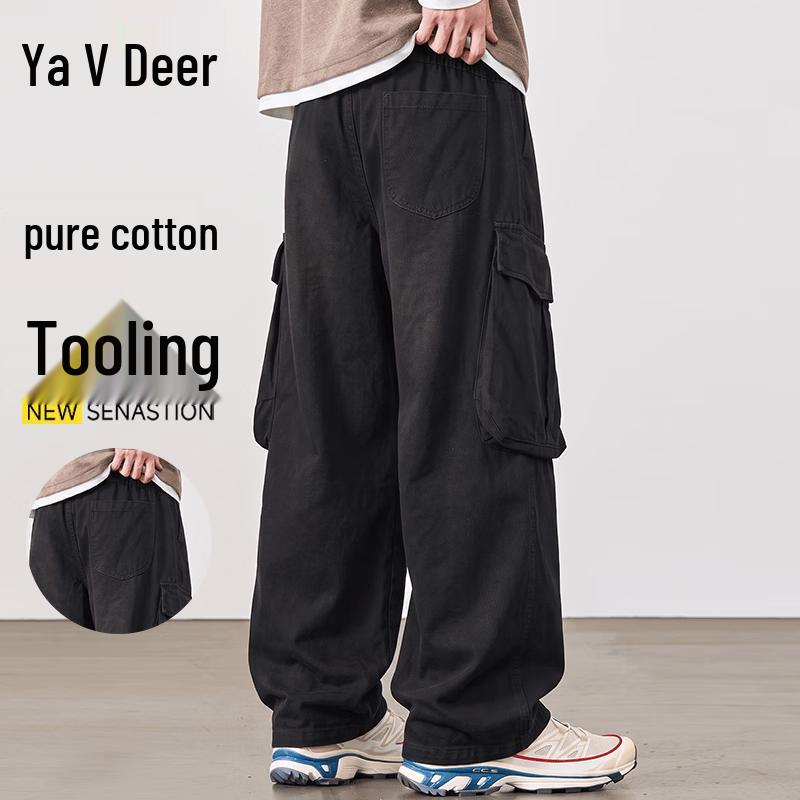 Yalu Men's 100% Cotton Loose Straight Workwear Casual Pants