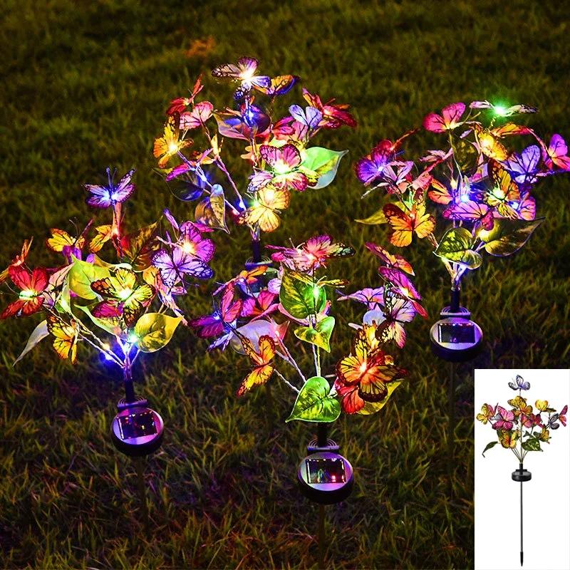 Solar Simulation Flower Butterfly Lawn Light Ground Plug Lamp Lawn Light Holiday Garden Decor Outdoor Wedding Christmas Decor