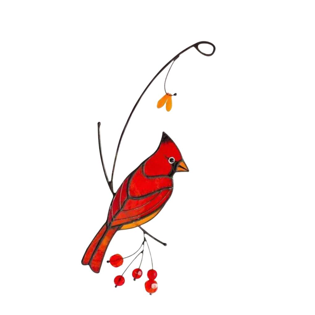 

Birds Cardinals Stained Suncatcher Window Panel Hanging Ornament Home Decor