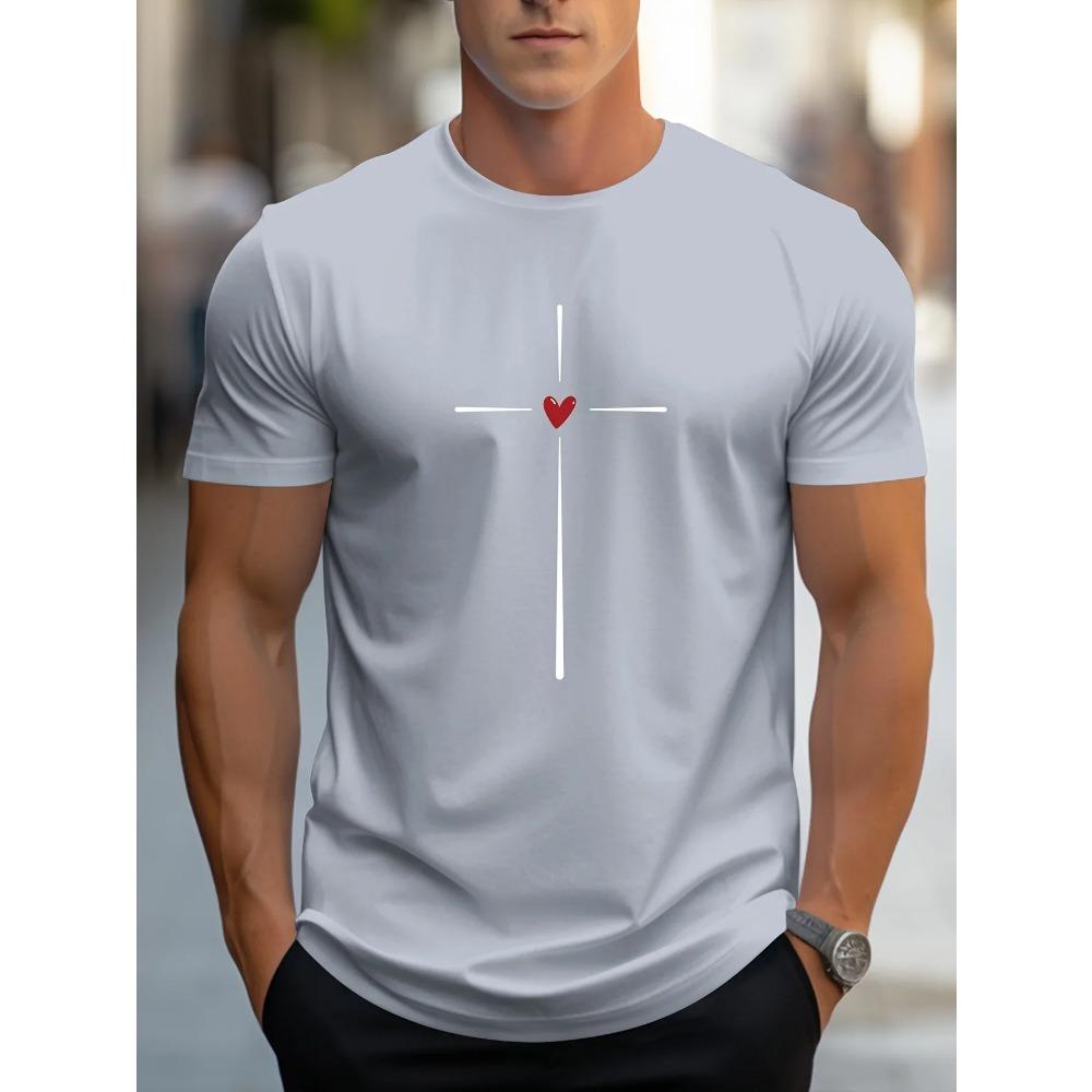 Men's 100% cotton summer loose fit Love Heart Graphic printed slim fit casual sports round neck short sleeved T-shirt top