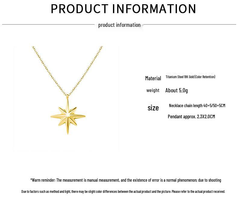Minimalist Cold-Hearted Choker Necklace with Titanium Steel Eight-Pointed Star Pendant