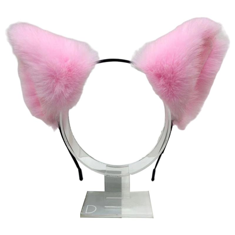 Unisex Cartoon Hoofdband voor Kattenoren Vormige Haarhoepel Pluche Feest Hoofddeksel Haarband Feest Cosplay Kostuum Accessoires roze