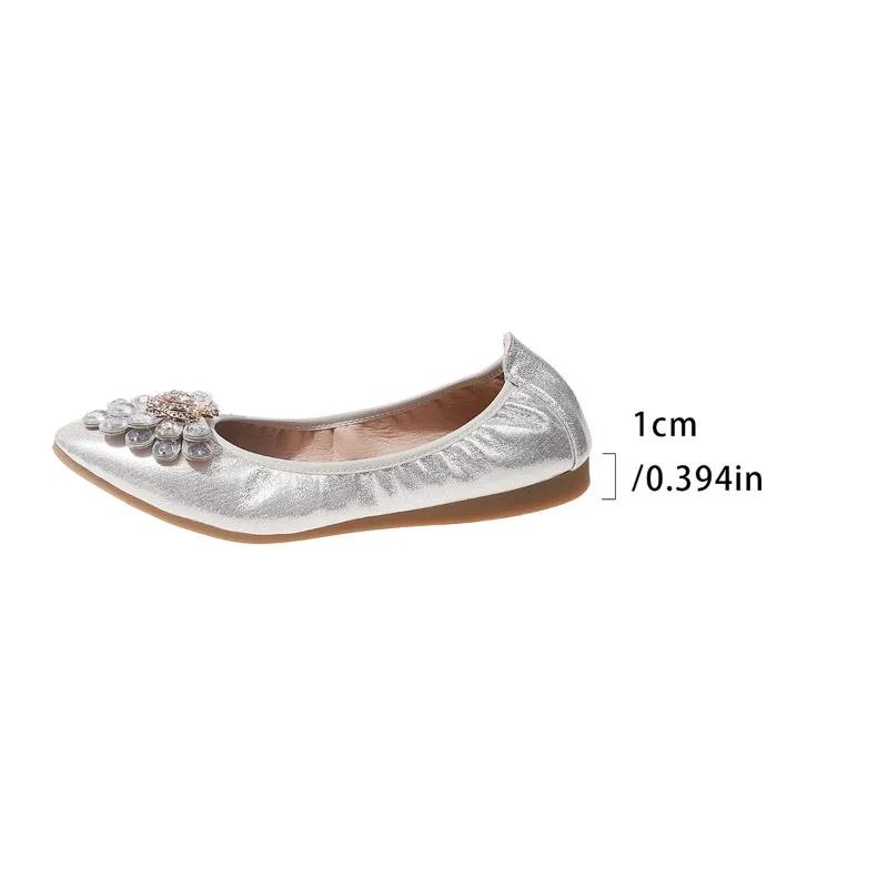 Mote Hot Sale Sko Dame 2024 Nye Luksuriøse Krystall Mote Damesko Myke og Komfortable Sammenleggbare Dame Ballerinas Sko Zapatos