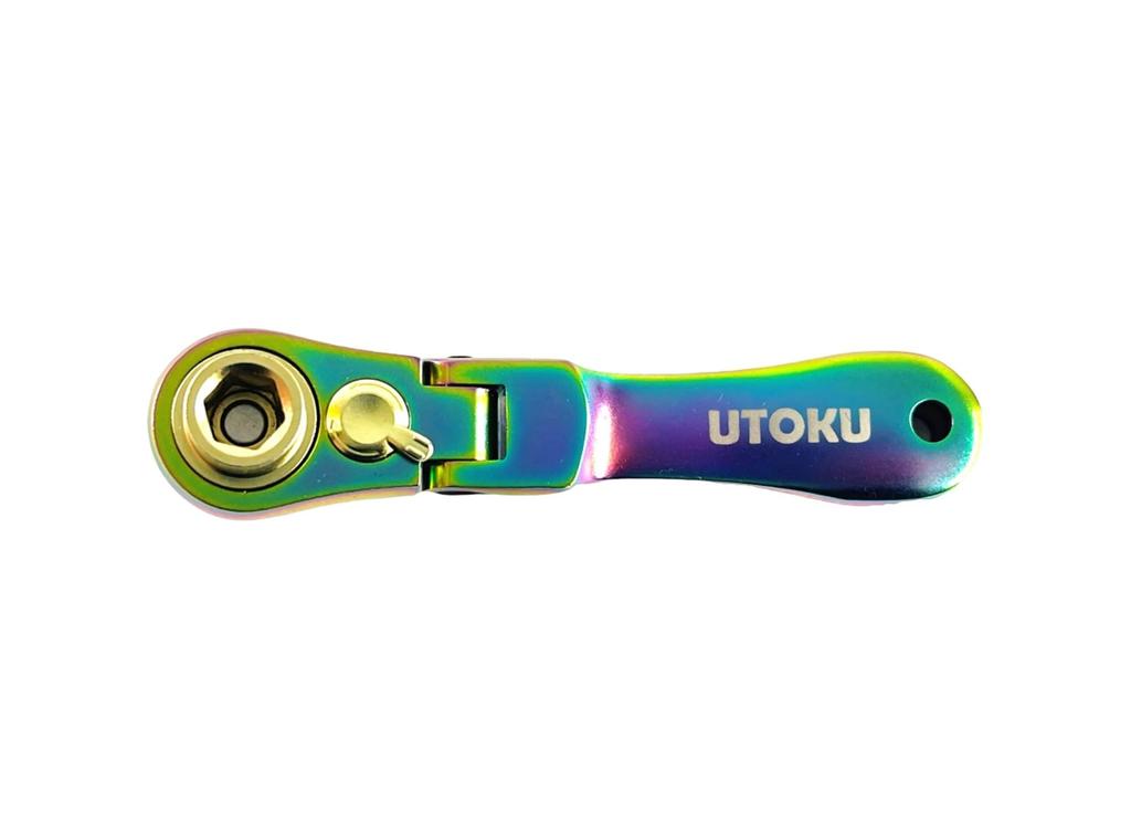 UTOKU Flexible Head Ratchet Drive Bit Steel Ratchet Titanium Plated Wrench; 1/4 & Driver, 72-Tooth Reversible; CR-V Quarter-Inch Wrench;