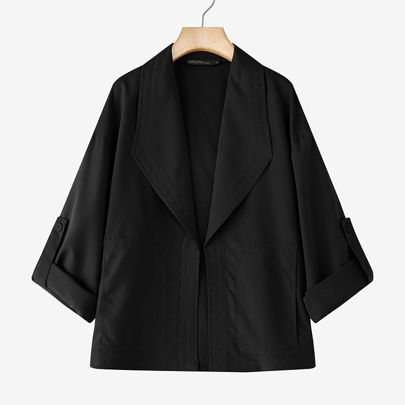 ZANZEA Womens Solid Color Loose Casual 3/4 Sleeve Thin Cardigan Tops