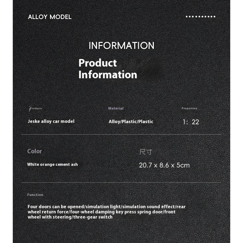 1/22 Koenigsegg Jesko Supercar Alloy Diecast Model Car Outdoor Display Products with High Simulation Collection Hobbies for Boyfriend Boys