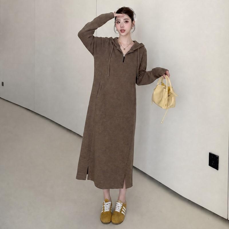 Long Sleeve Plus Size Black Hooded New In Dresses for Women Casual Loose Spring Autumn Winter Sweateshirt Dress
