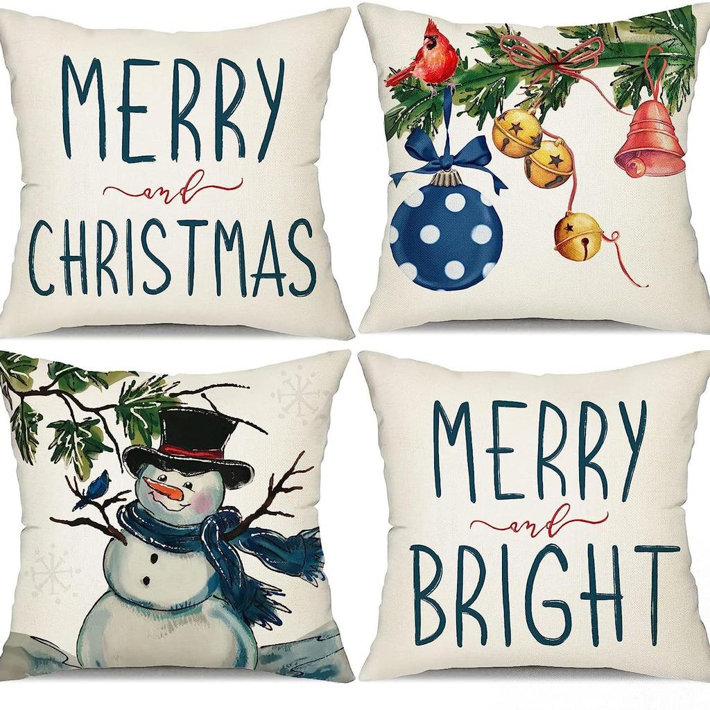 Christmas Snowman Bell Pillowcase Living Room Bedroom Bed Backrest Cushion Home Festive Atmosphere Decoration Backrest