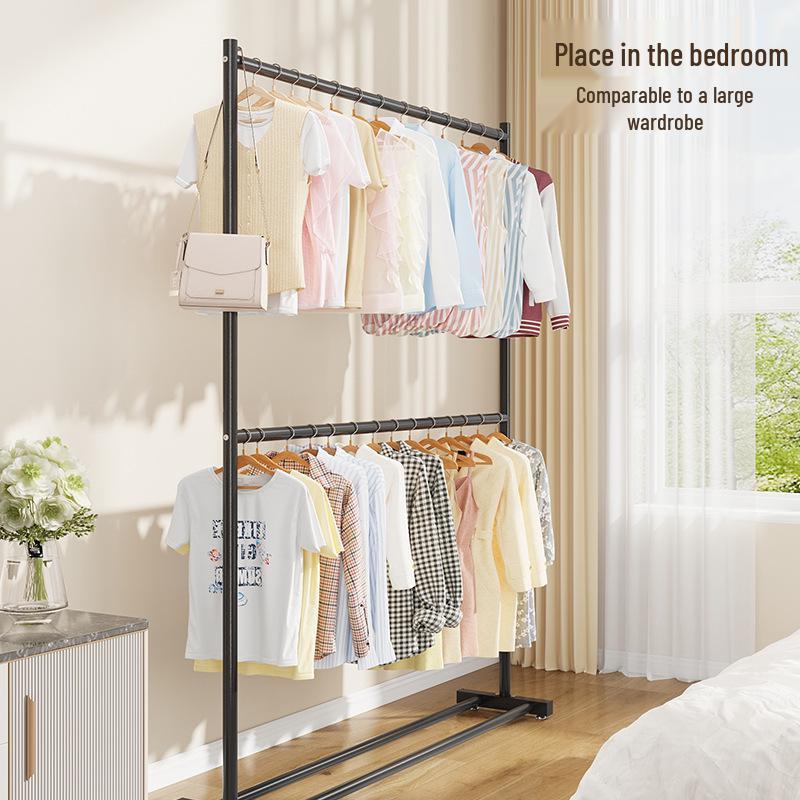 Double-Layer Hanger: Space-Saving Floor Rack for Clothes and Hats
