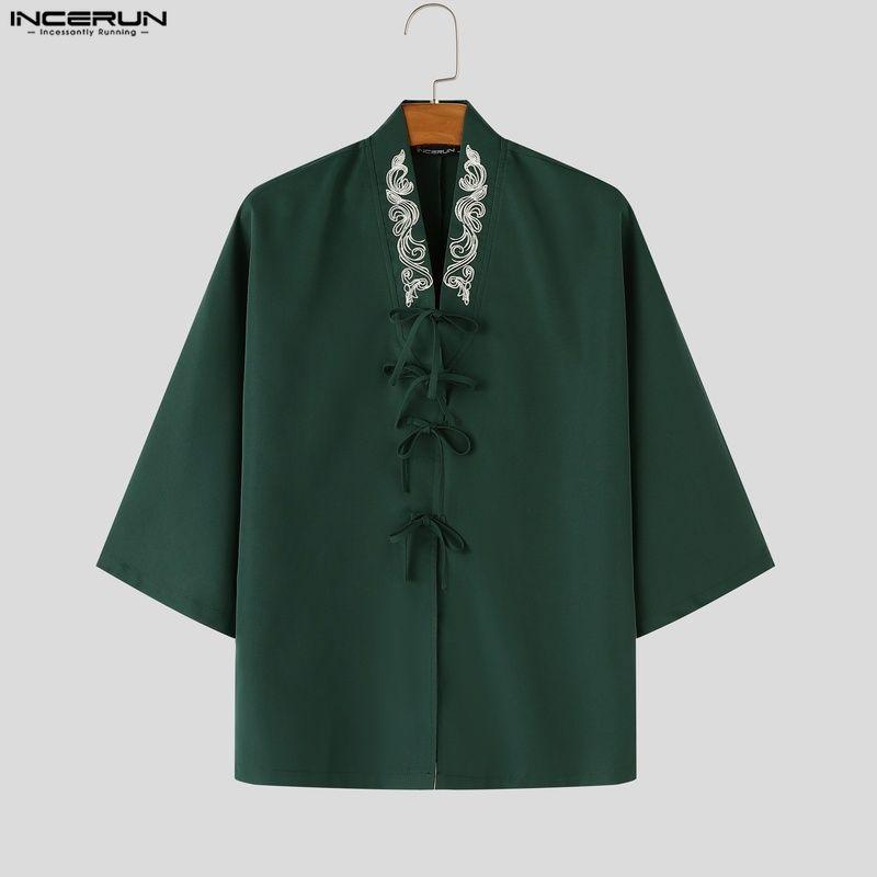 INCERUN Übergroße Herren Reverskragen 3/4 Ärmel Print Retro Knoten Lässig Locker Strickjacke Hemden Oberteile