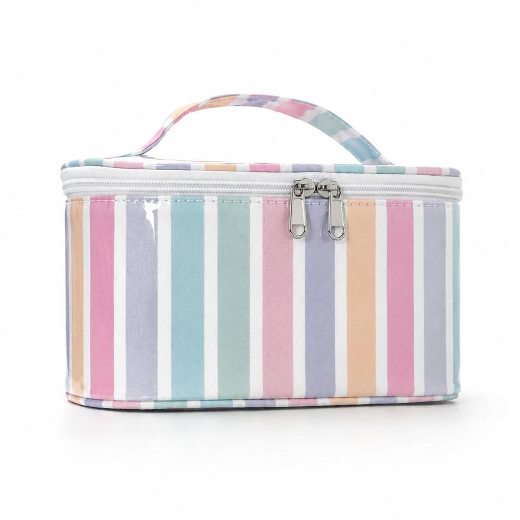 Color-Block Striped Makeup Bag: Large, Waterproof PVC Toiletry and Travel Storage Bag