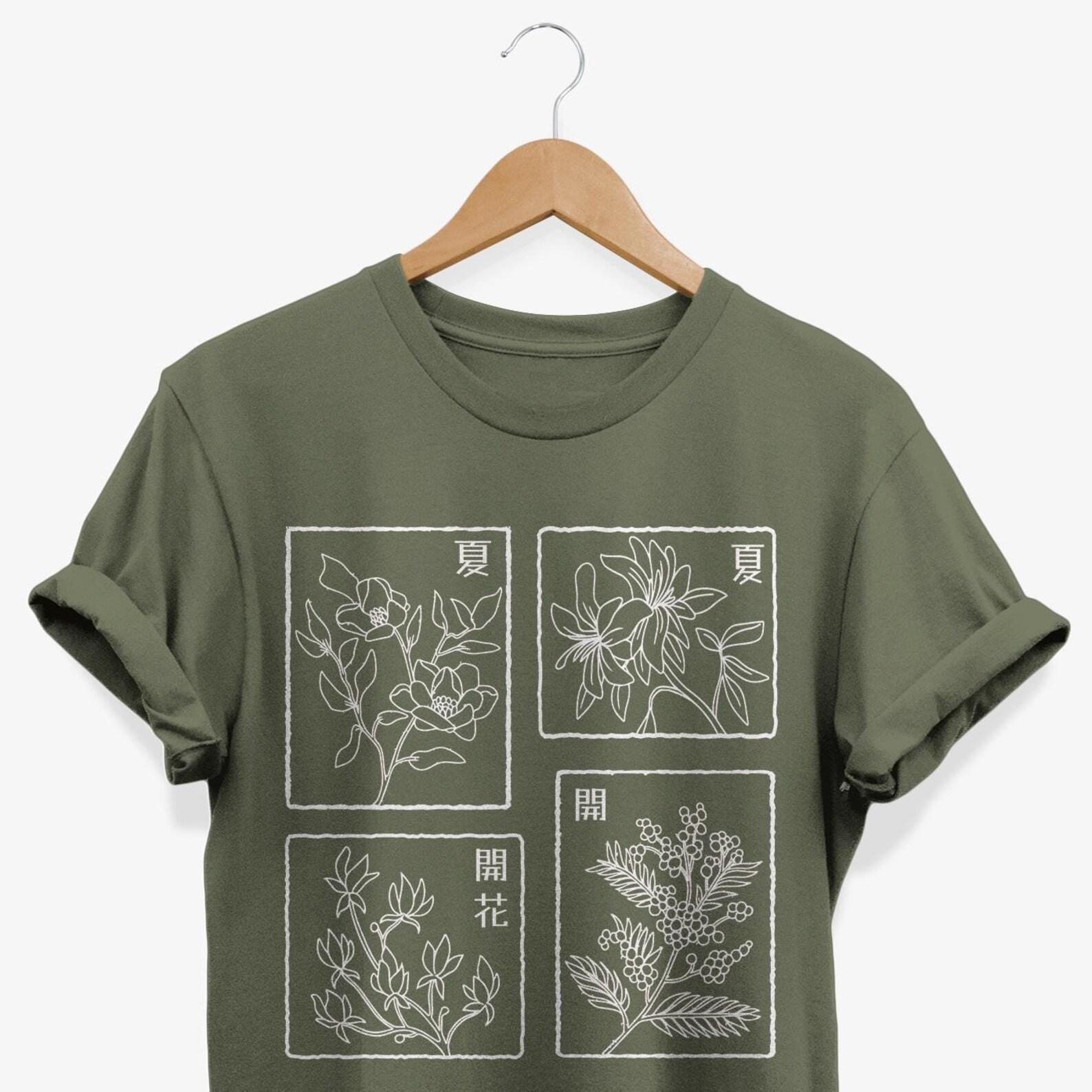 Japanese Flowers T-shirt: Vintage Botanical Graphic Tee S