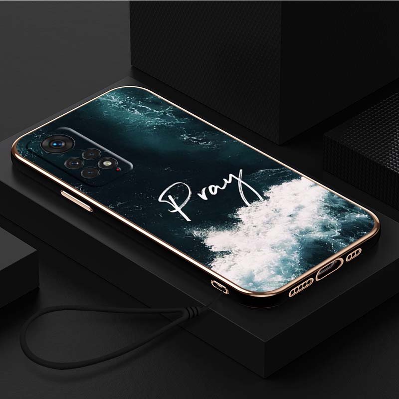 Luksusowe, platerowane etui na telefon TPU ze smyczą do Xiaomi Poco F4 F5 M4 M5 X3 X4 X5 13T Redmi Note 10S 11S 13C A40 Werset biblijny Jezus Chrystus Sztuka chrześcijańska