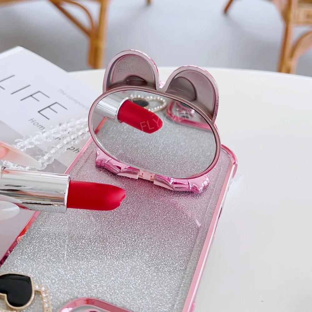 Luxury Mirror Rabbit Crystal Chain Phone Case For Xiaomi 15 Ultra 15Pro 14T 13T 12T Pro 12S 12X Shockproof Holder Cover