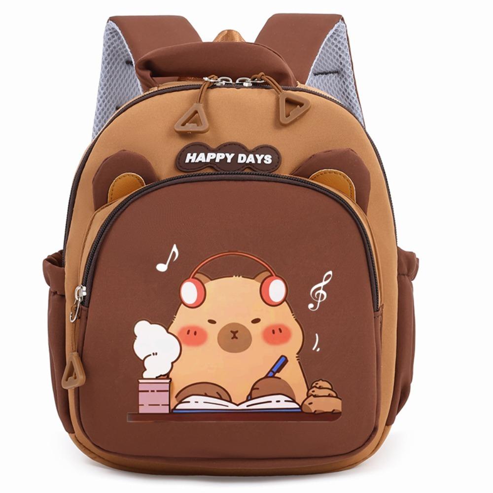 Kawaii Cartoon Capybara Backpack Large Capacity Nylon Capybara School Bag Lightweight Multi-layer Kindergarten Backpack