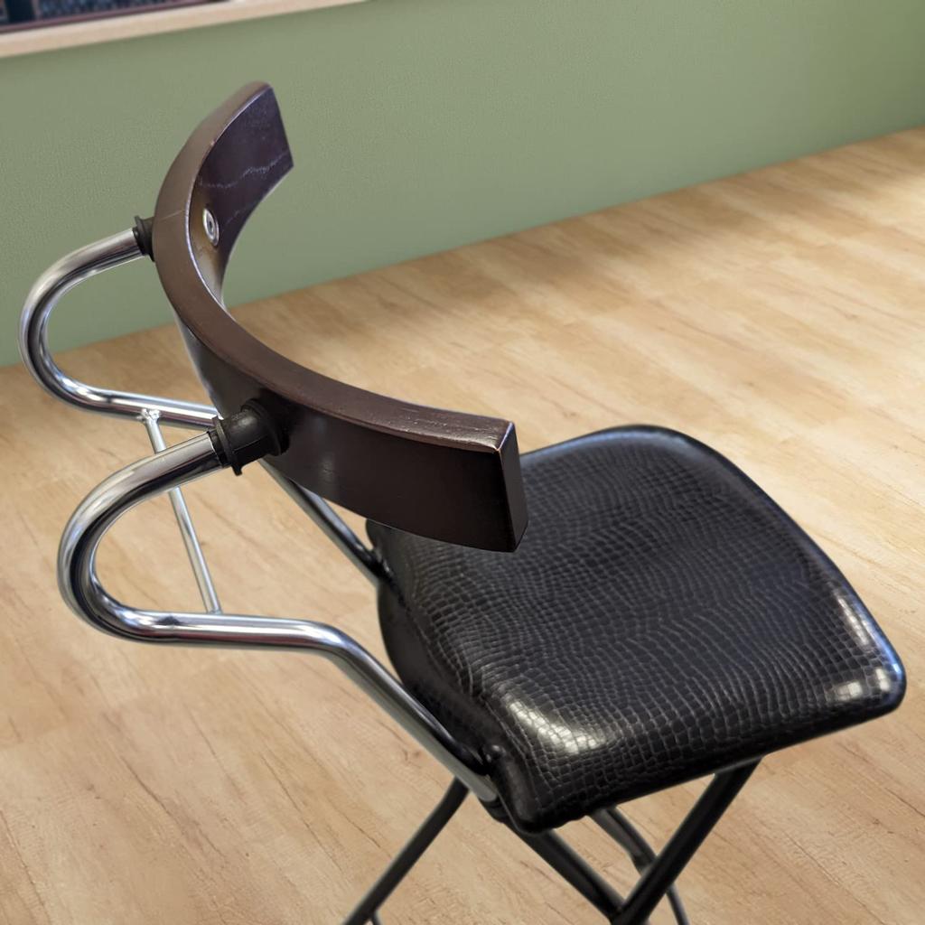 Rene Seiko Made In Japan Folding Chair High Type Ideal for Counter Chair Seat Height 73cm (Black)