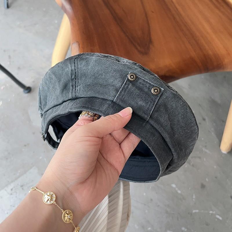 

Берет из старого стираного денима, хлопка, женская мода на весну и осень, универсальная, с медной пряжкой, ретро-дизайн, шляпа художника-бутона M（56-58cm）