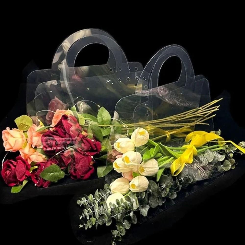 3 Pieces Waterproof Flower Wrapping Handbag with Handle Flower Gift Box  Festivals Event