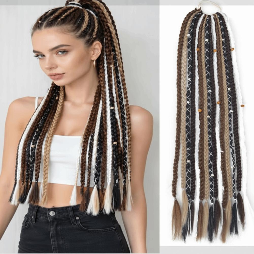 24Inch Women s Braided Wigs Synthetic Twist Braid Hairpiece Textured Dreadlock Ponytail for Women