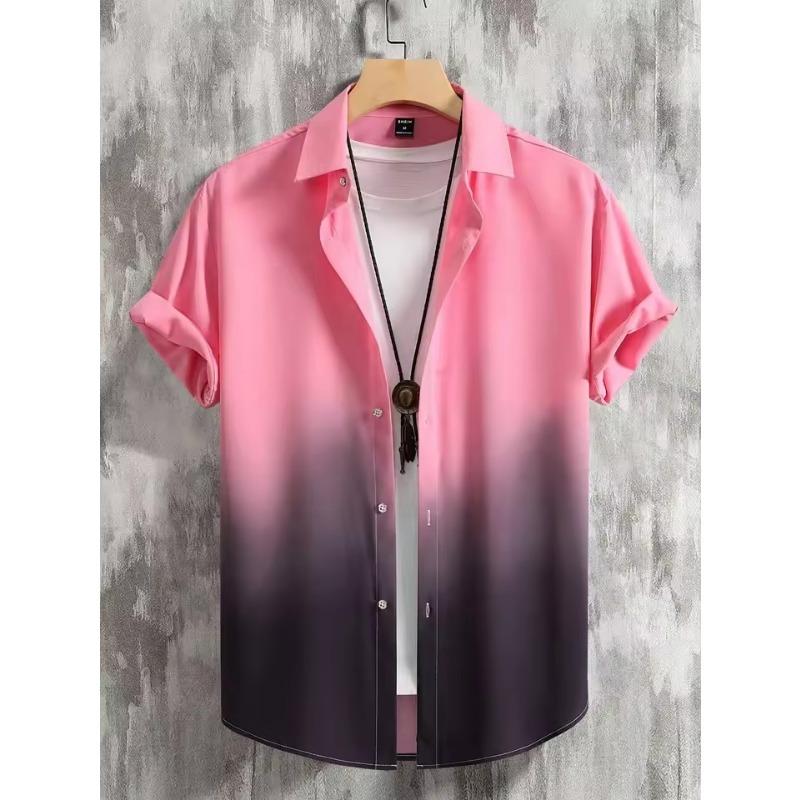 

Мужская рубашка с коротким рукавом в стиле хиппи, повседневная, с отложным воротником и карманом на пуговицах, красная 3XL