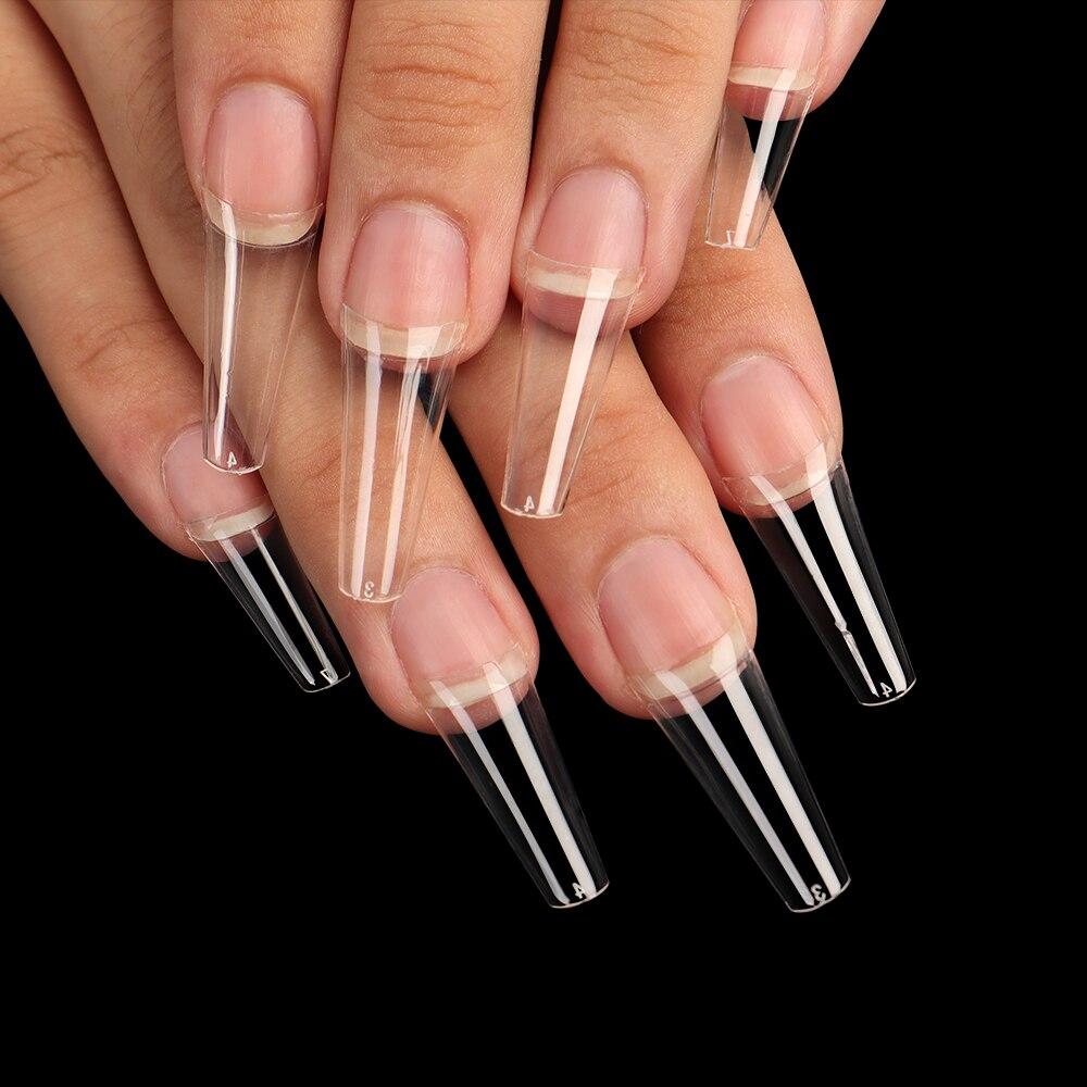 100pcs Set False Nail Art Half Cover Extra Long C Curve Acrylic Clear Coffin Nail Tips Extension Kopa Till Laga Priser I Joom Webbutiken