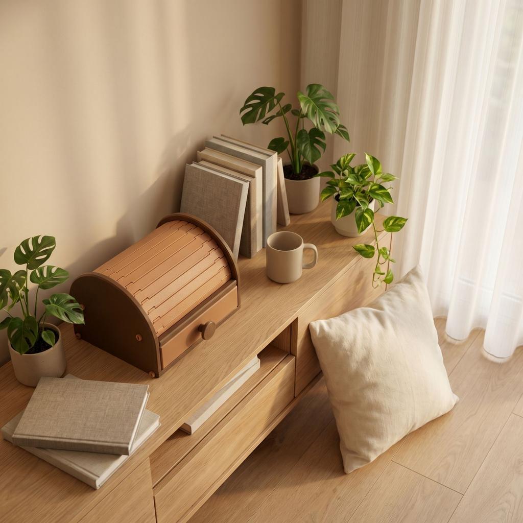 Portapane in Legno con Coperchio a Rollo e Cassetto Frontale Organizer per la Cucina da Banco e per la Dispensa