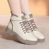 Frühling und Herbst Neue Freizeitschuhe Schnürstiefel für Damen Weiße Schuhe Dicke Sohle Plus Samt Weiche Sohle Weiche Oberfläche Damen Baumwollstiefel