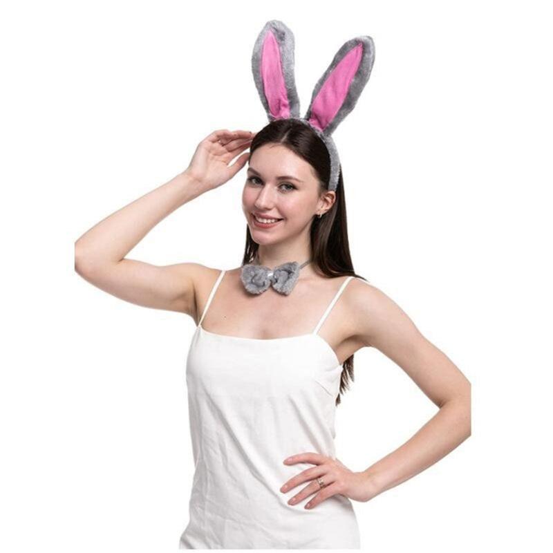 Easter Rabbit Headwear Rabbit Ears Headbands Bowtie Tail Set Rabbit Ears Costume Set Animal Hair Hoop for Easter Party