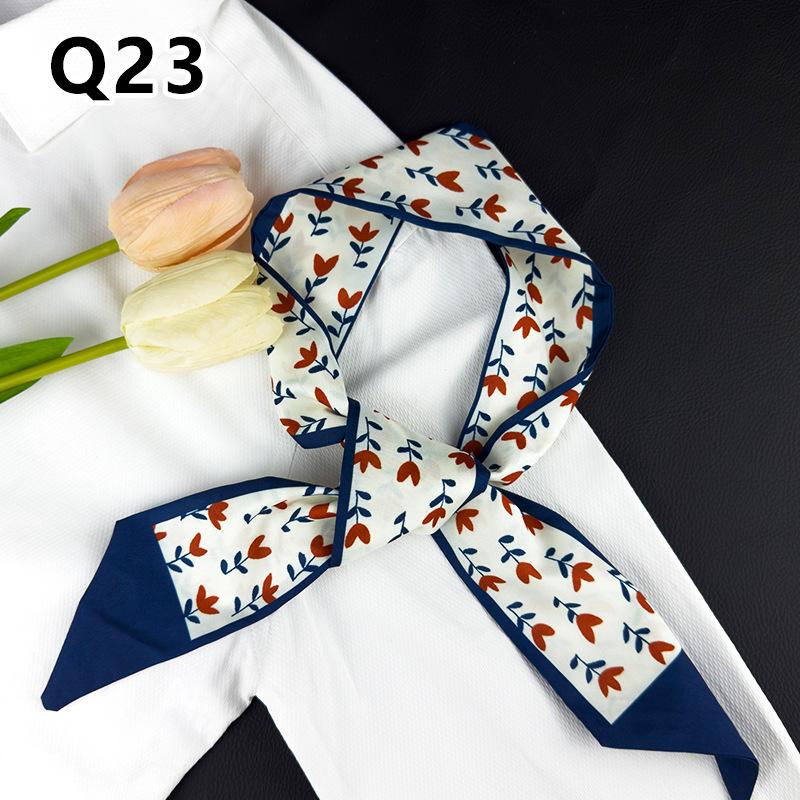 New Long Versatile Silk Scarf Tied Hair Band Bow Letter Floral Streamer Tied Bag Gift Small Silk Scarf