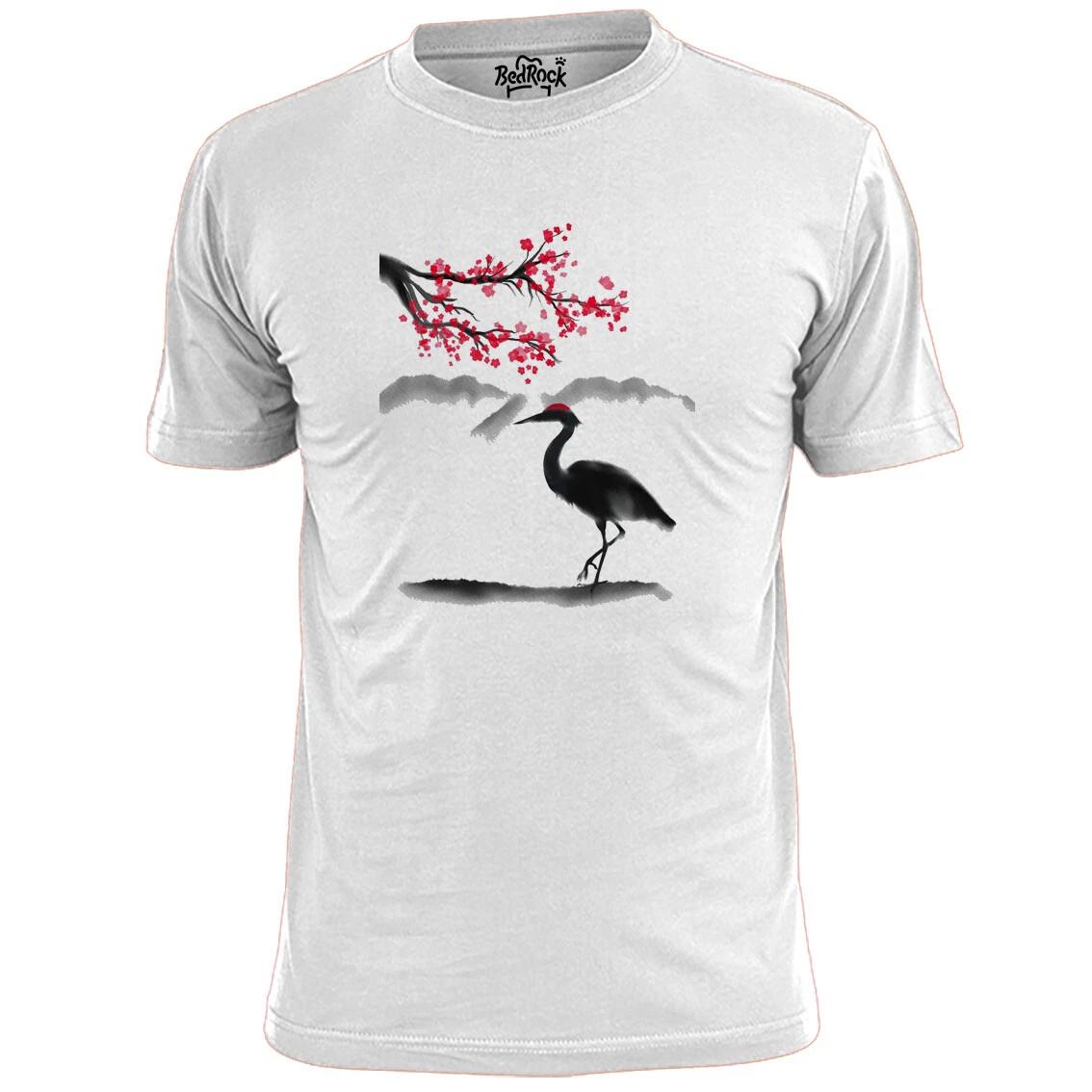Mens Japanese Heron Sunset Art T shirt Birds XL