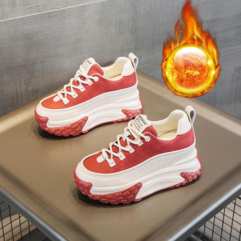 Fashion Spring and Autumn Winter New Wedge Inside Increase Women's Shoes Casual Daddy Shoes Muffin Thick Soled Daddy Shoes with Velvet