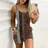 Summer New Retro Patterns  Print Sleeveless Bodycon Dress with Pockets Sexy Slim Fit Elegant Party Dress