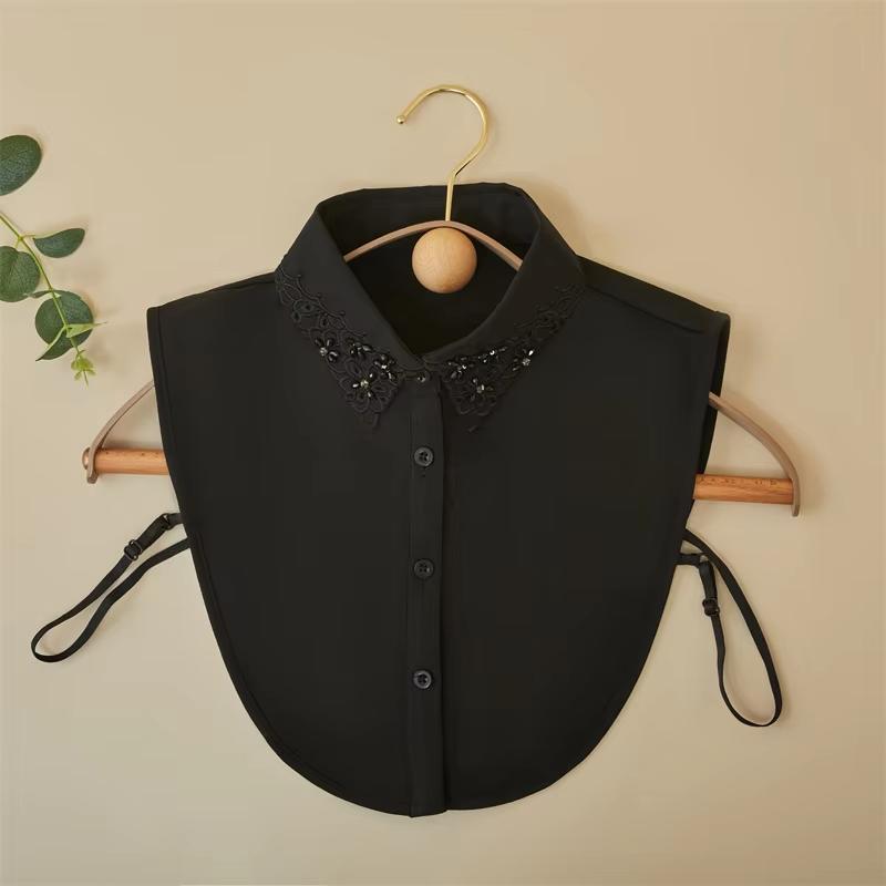 Fashion Organza Crystal Beaded Detachable Shirt Collar Women Dress Blouse Decoration Accessories False Collar