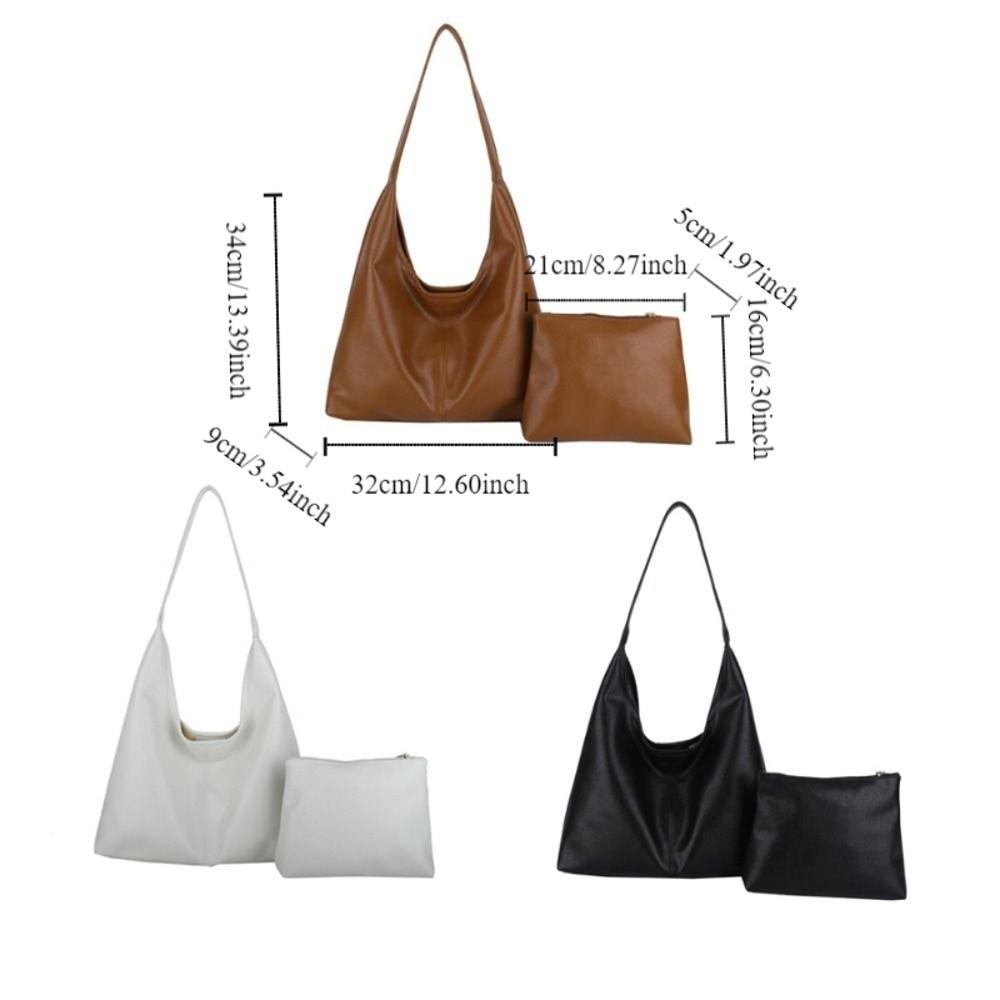 Lightweight Women Tote Bag Large Capacity PU Leather Bag Solid Color Shoulder Bag  Casual Wear