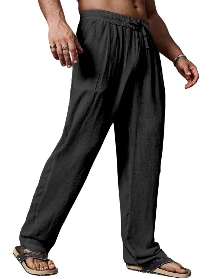 Men s Summer Breathable Cotton Linen Straight-Leg Loose Casual Trousers L