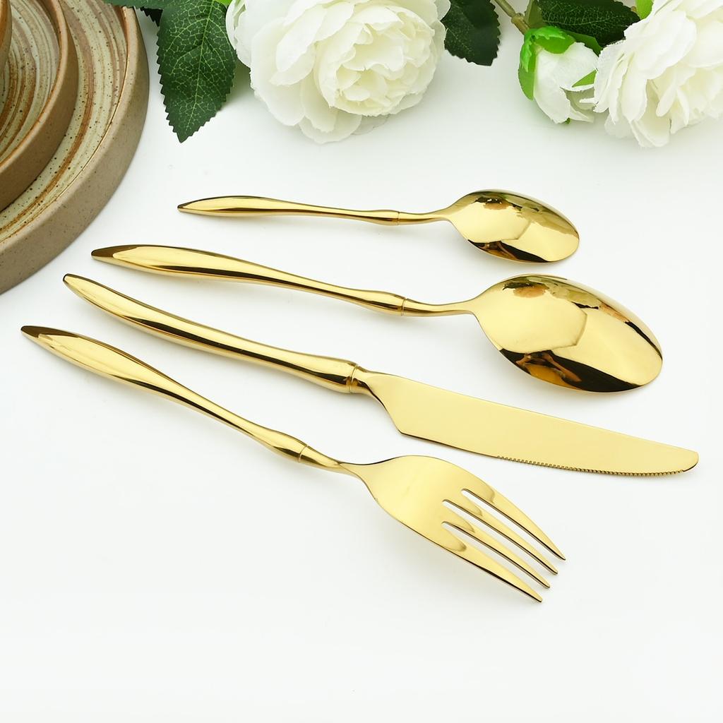 24Pcs/Set Knife Fork Tea Spoon Tableware Vintage Dinnerware 304 Stainless Steel Cutlery Set Party Kitchen Silverware Flatware Set