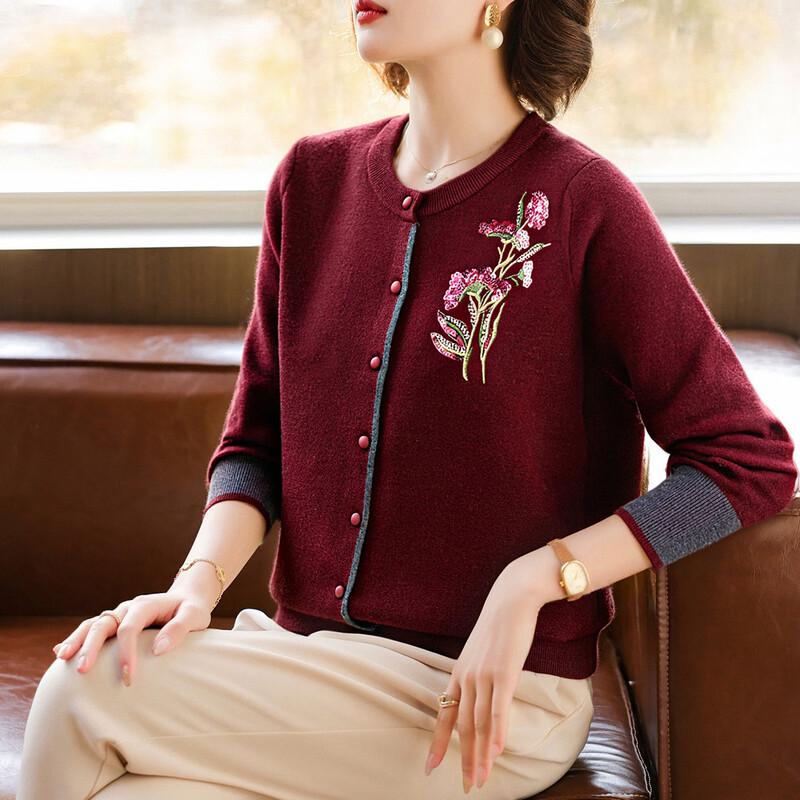 

BAOLIANDUO Women s Embroidered Knit Cardigan 3XL