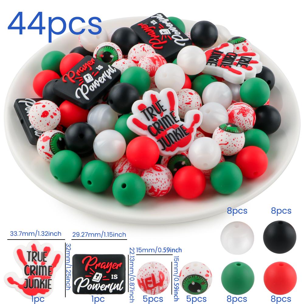 44 Pcs/Lot Mixed Style Silicone Beads Halloween Series Silicone Focal Bead Flower DIY Jewelry Handmade Accessories