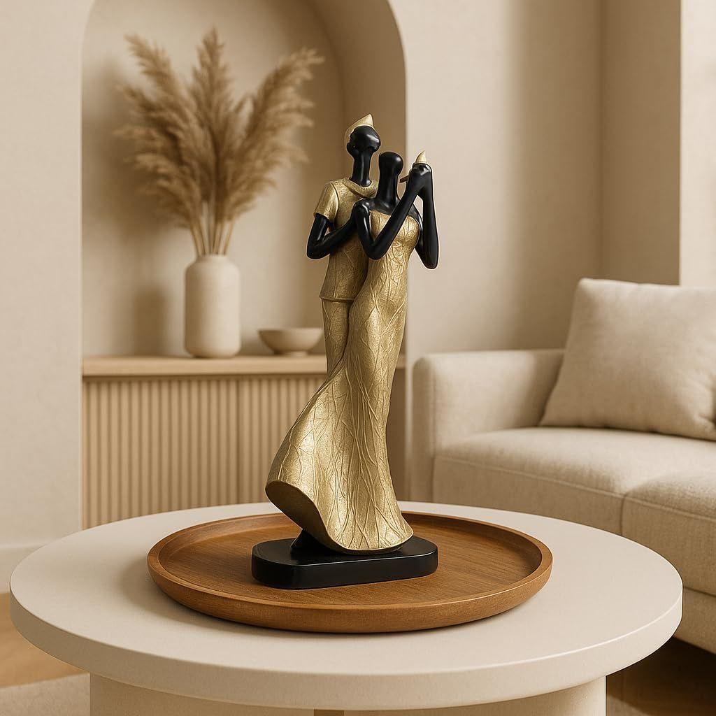 Lavish Golden Black Resin Couple with Bird for Home Decor (Pack of 1, Golden & Black)